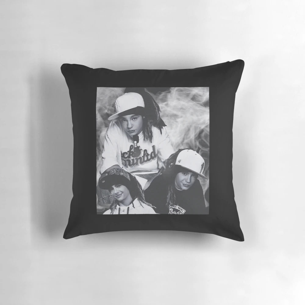 Soft, plush pillow featuring the image of Tom Kaulitz, lead guitarist of the band Tokio Hotel.