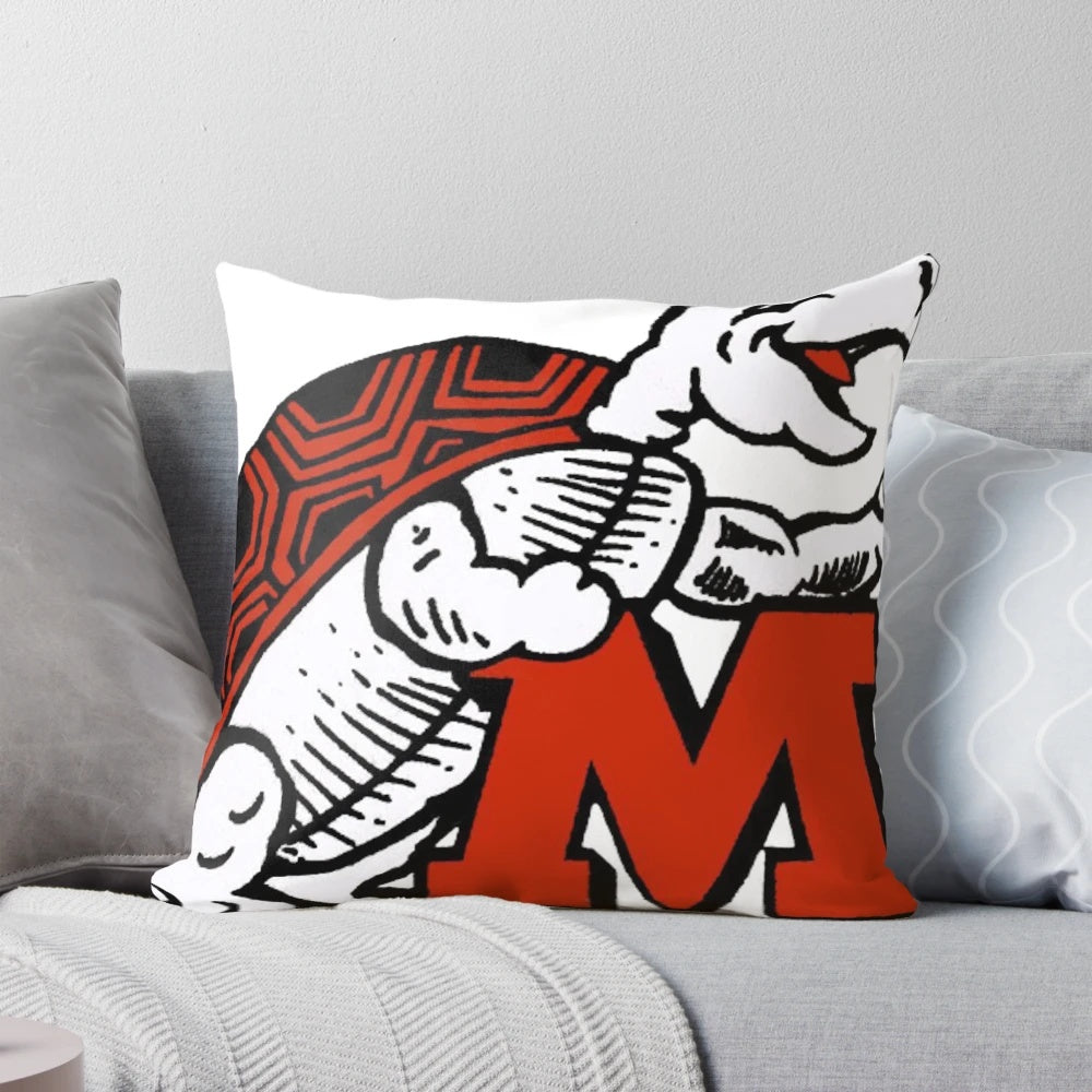 Officially licensed University of Maryland Terrapins pillow featuring the Maryland logo and mascot