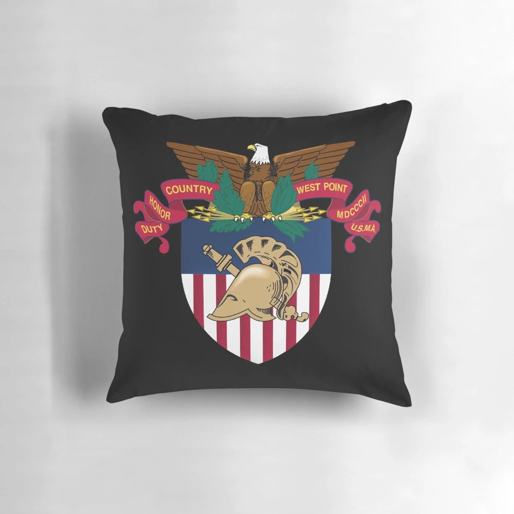 United States Military Academy "West Point" Pillow with Spartan Helmet, Eagle, and Duty Honor Country Insignia