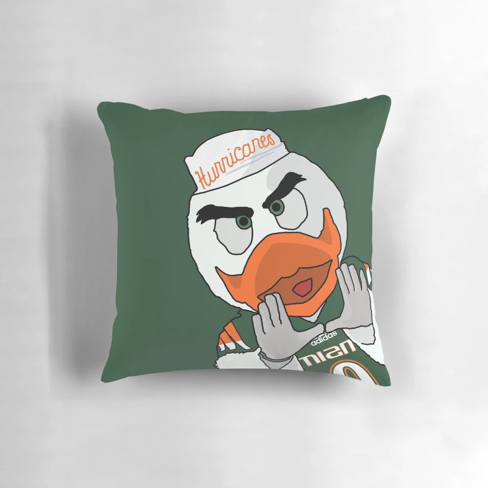 University of Miami Hurricanes Mascot Pillow with Sebastian the Ibis