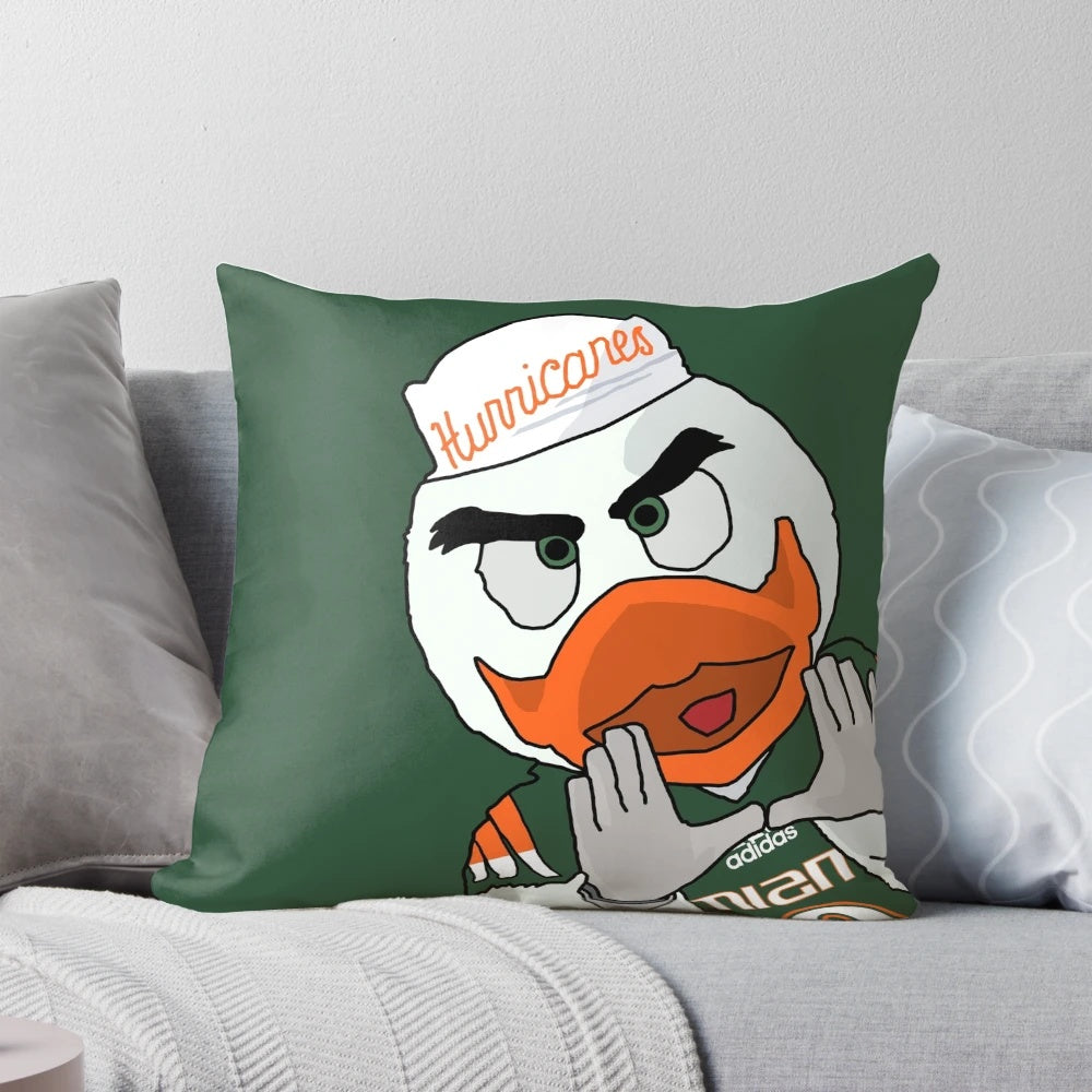 University of Miami Hurricanes Mascot Pillow with Sebastian the Ibis