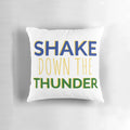 Soft, cozy University of Notre Dame "Shake Down the Thunder" pillow featuring the school's iconic colors and Fighting Irish logo