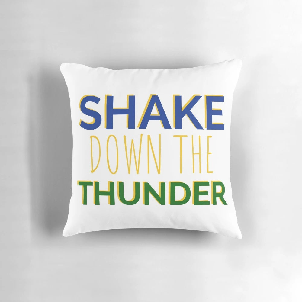 Soft, cozy University of Notre Dame "Shake Down the Thunder" pillow featuring the school's iconic colors and Fighting Irish logo