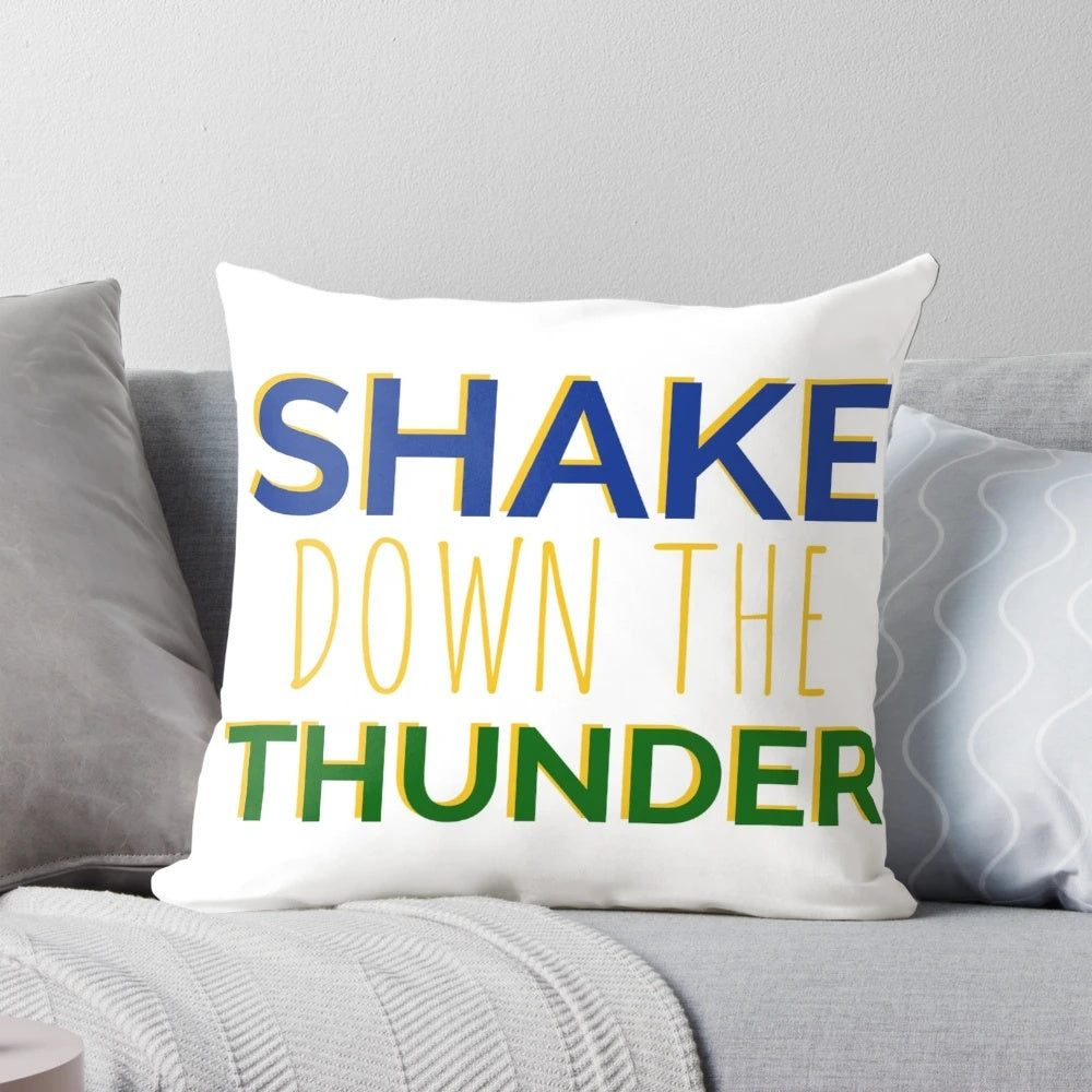 Soft, cozy University of Notre Dame "Shake Down the Thunder" pillow featuring the school's iconic colors and Fighting Irish logo