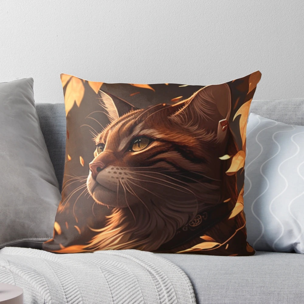 Warrior Cats inspired throw pillow featuring fictional feline characters from the popular young adult book series