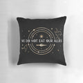 Officially licensed 'We Do Not Eat Our Allies - Fourth Wing' fantasy-themed pillow featuring characters and imagery from the book by Rebecca Yarros