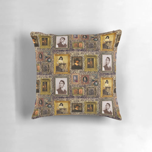 A decorative pillow featuring portraits of the vampire characters from the hit FX TV series "What We Do in the Shadows"