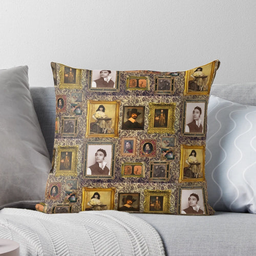 A decorative pillow featuring portraits of the vampire characters from the hit FX TV series "What We Do in the Shadows"