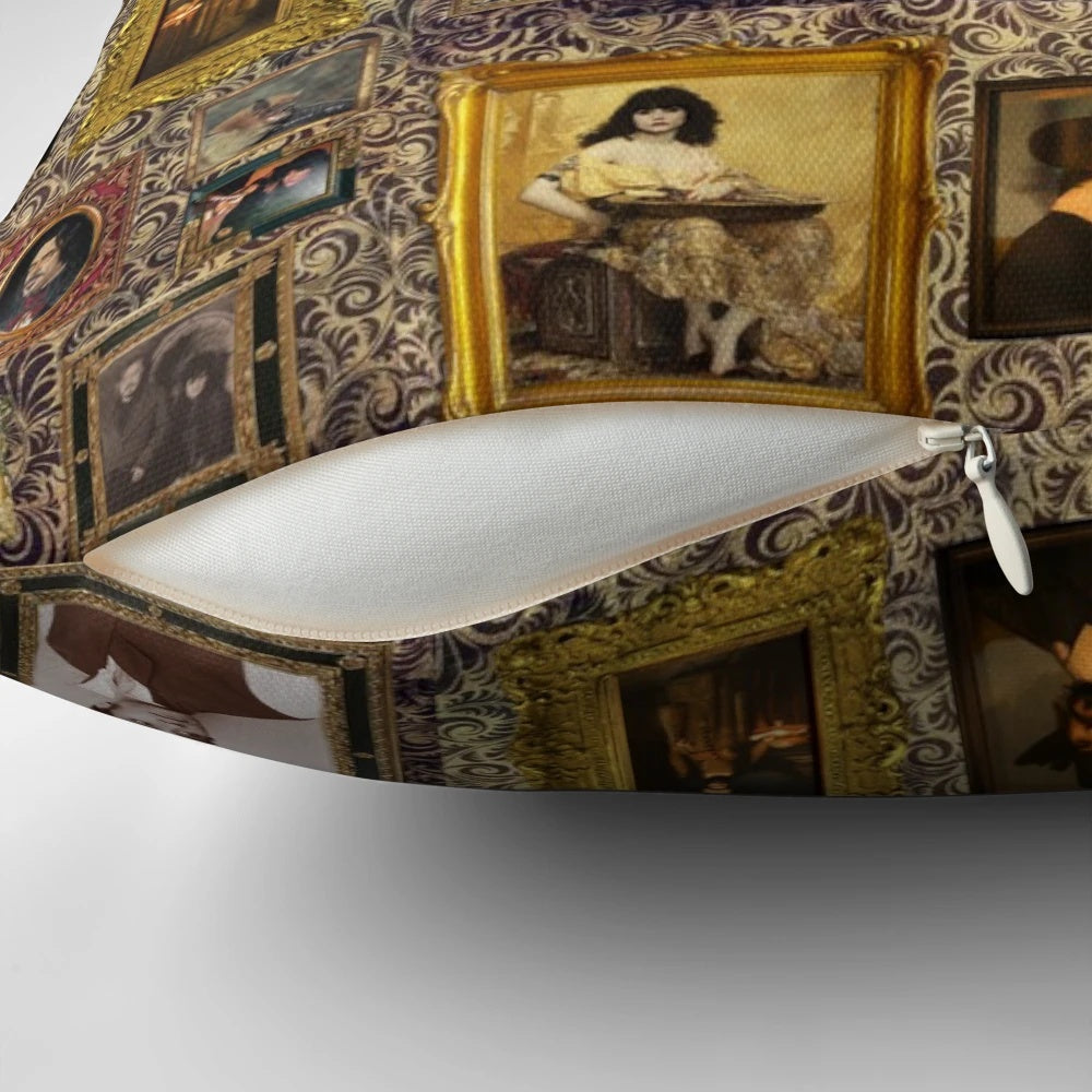 A decorative pillow featuring portraits of the vampire characters from the hit FX TV series "What We Do in the Shadows"