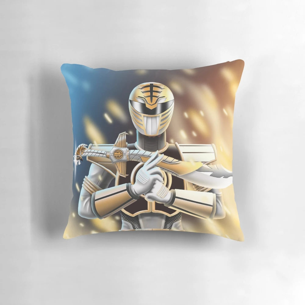 Soft, plush white power ranger pillow with the iconic white ranger design