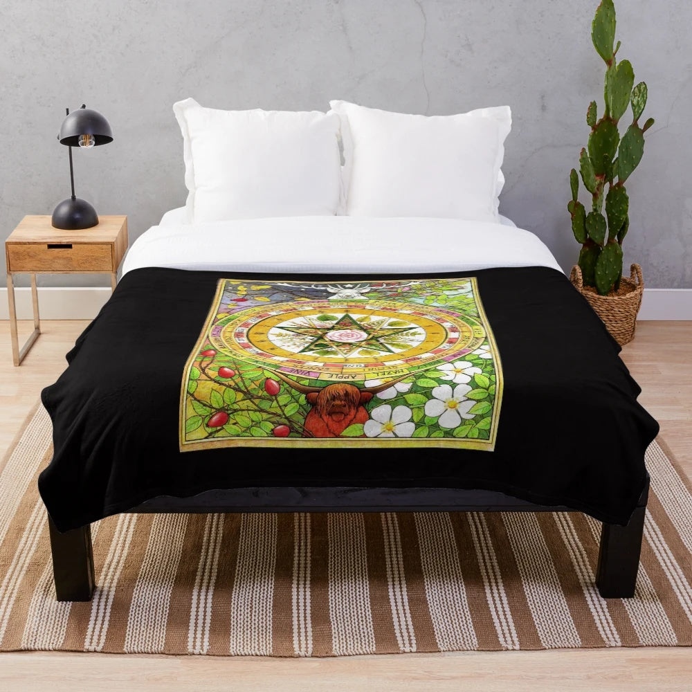 Ogham Grove Plush Blanket with Celtic Tree Alphabet Design