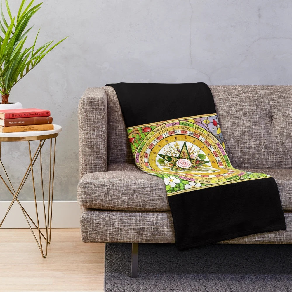 Ogham Grove Plush Blanket with Celtic Tree Alphabet Design