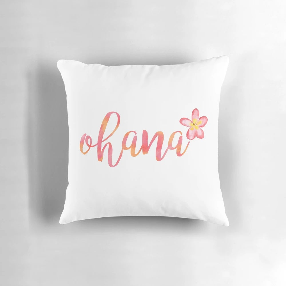 Ohana Hawaii Plumeria Watercolor Floral Pillow