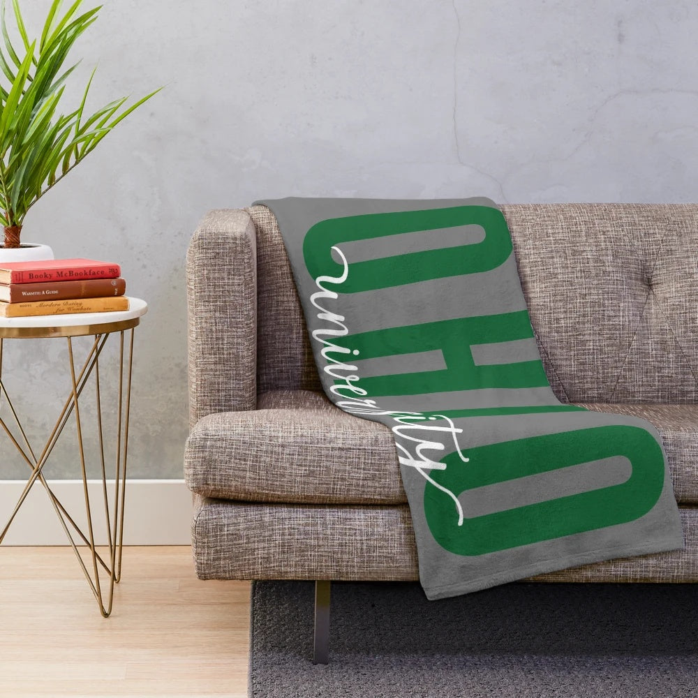 Soft and warm plush blanket featuring the Ohio University Bobcats logo and retro design