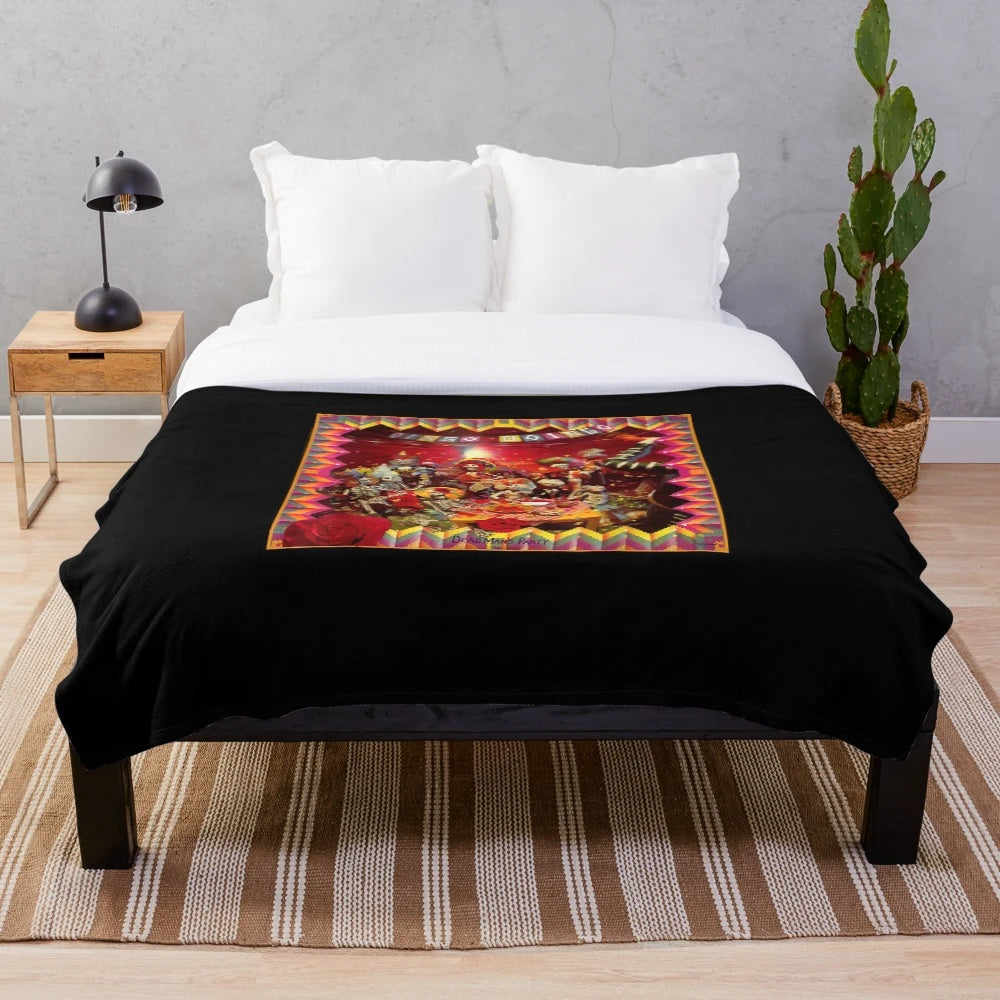 Oingo Boingo Inspired Plush Blanket with 1970s Retro Design