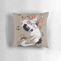 Okami Amaterasu Ribbons Decorative Throw Pillow featuring an anime-style wolf with Japanese ink-style artwork