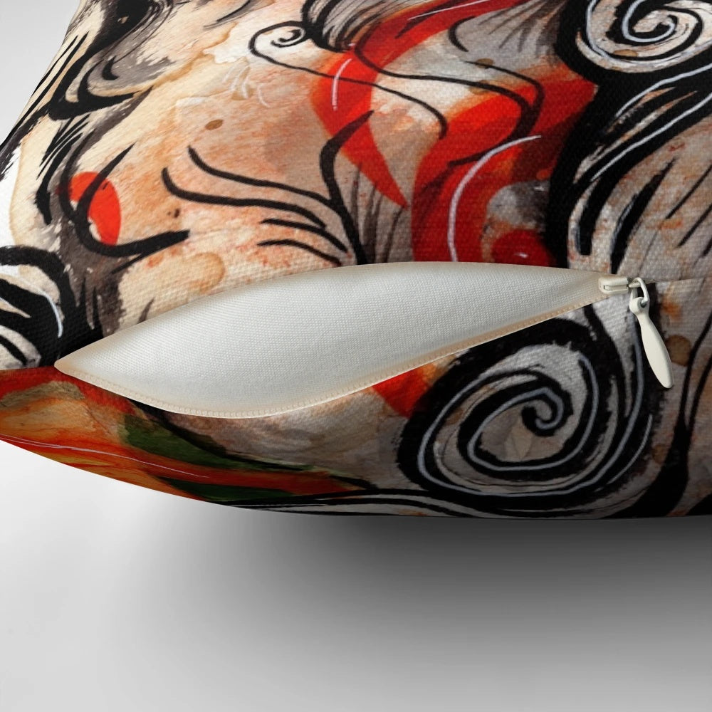 Okami Amaterasu wolf pillow with Japanese ink art design