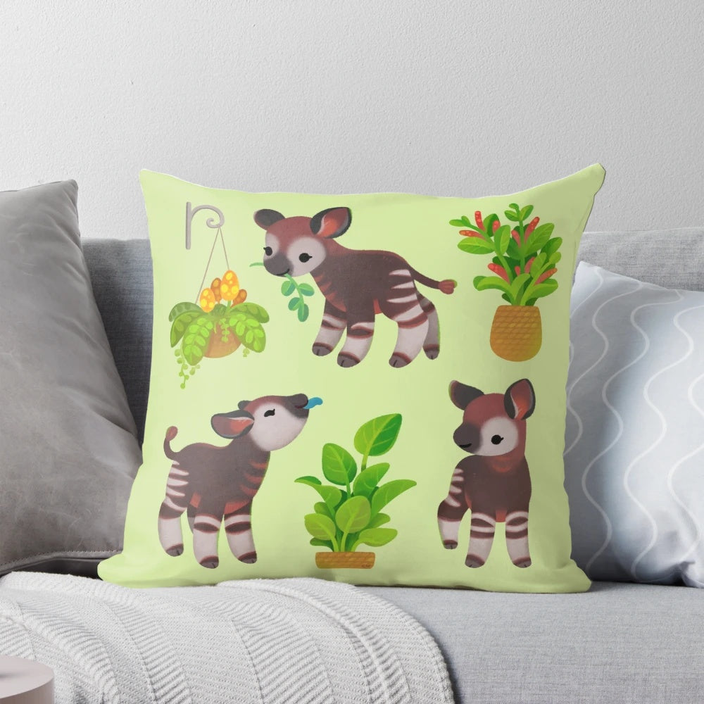 Okapi animal-themed decorative pillow for kids' rooms and nurseries