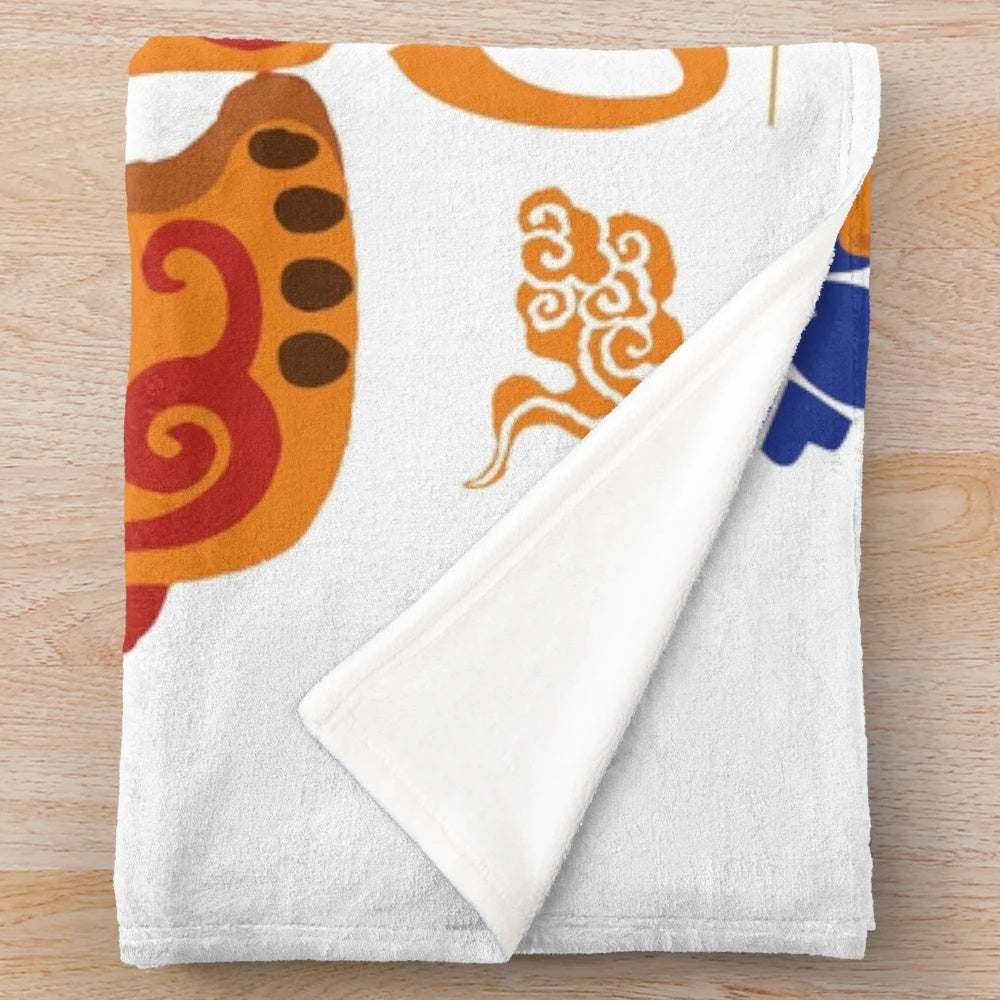 Okinawan Shisa Plush Blanket with Japanese Guardian Lion Design