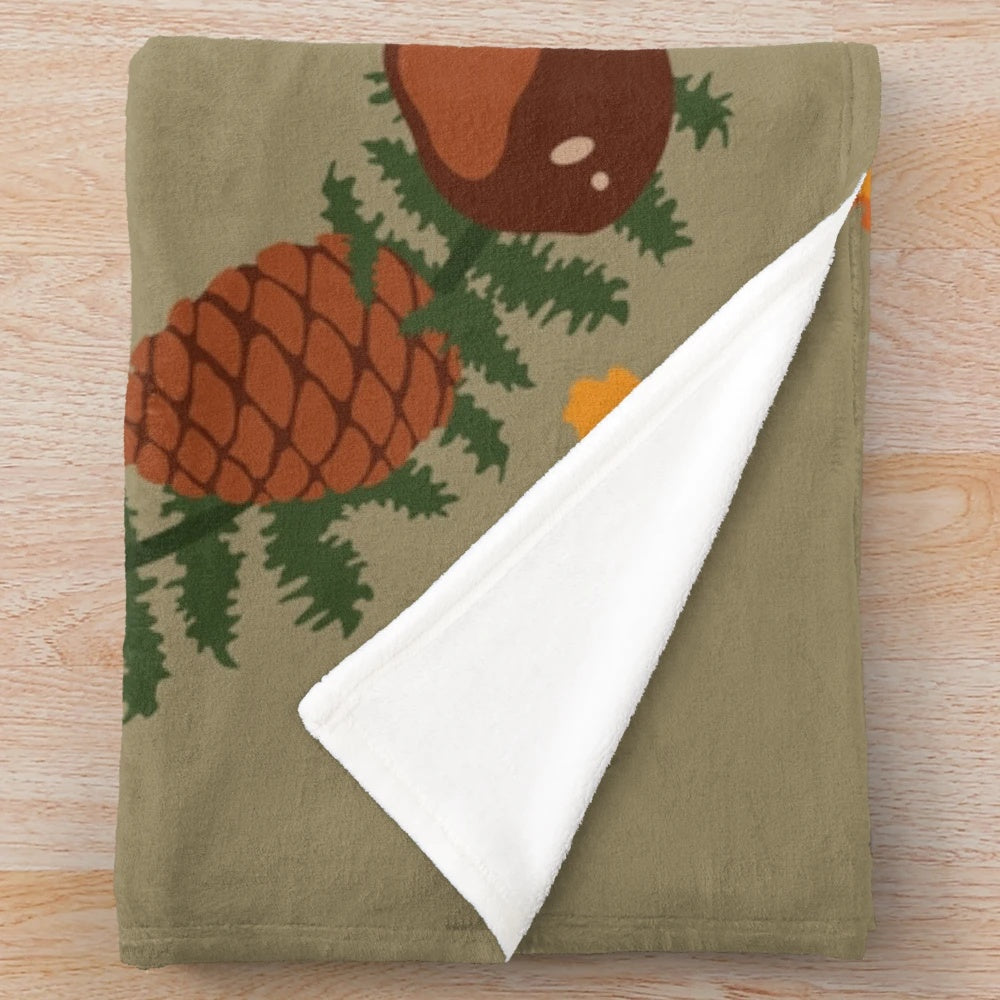 Olive plush blanket with fall leaf pattern design