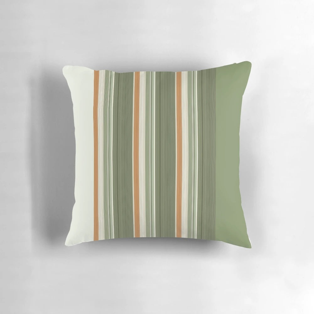 Olive green and sage striped pillow with minimalist design