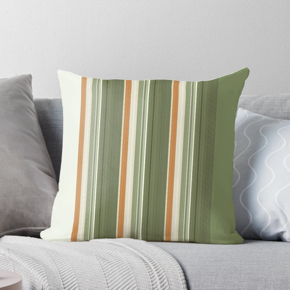 Olive green and sage striped pillow with minimalist design