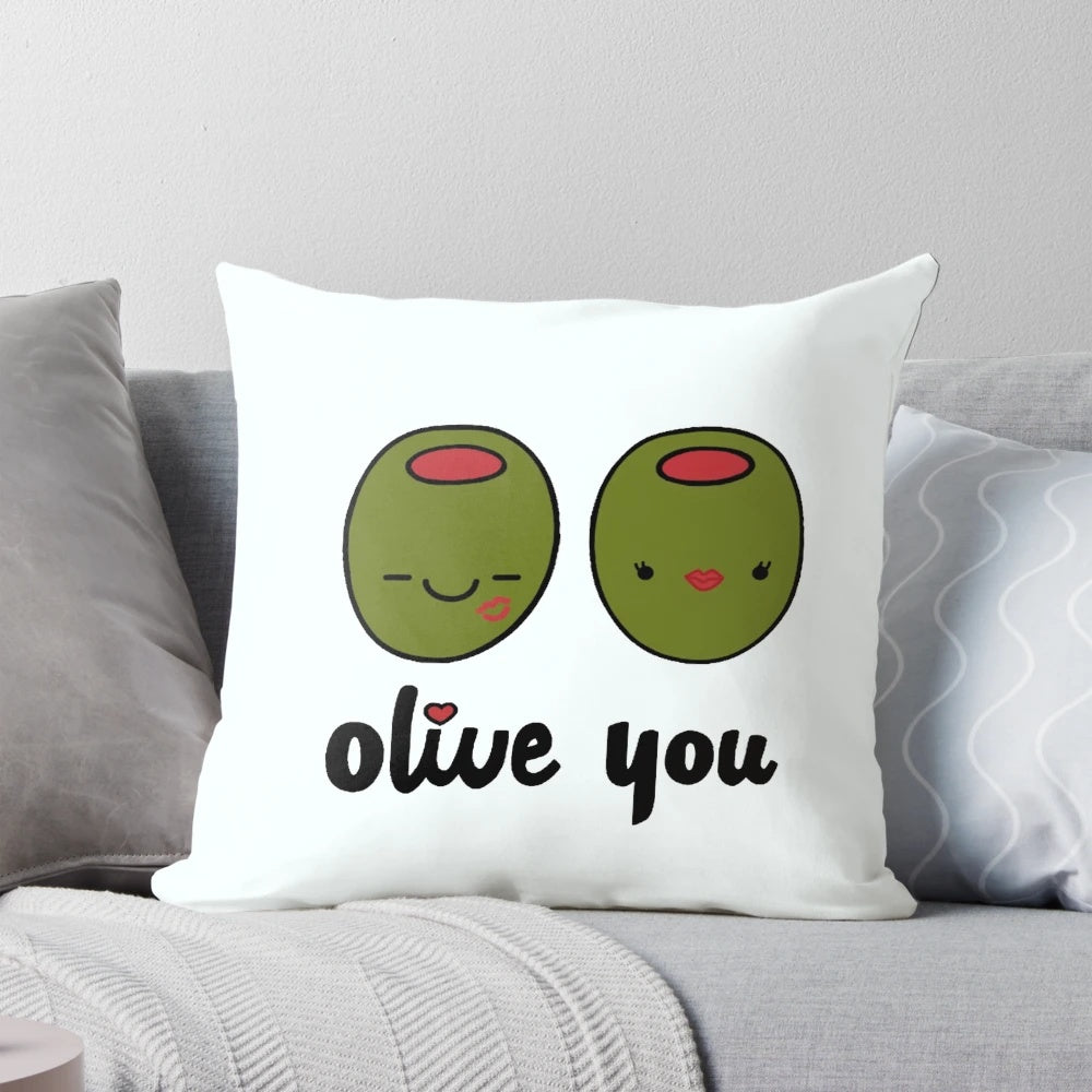 Olive You Heart Pillow - Adorable green olive-shaped pillow with heart design for Valentine's Day