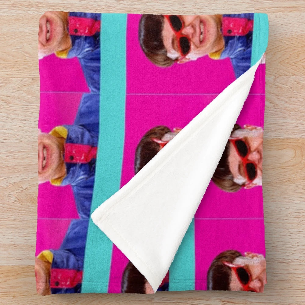 Oliver Tree inspired plush blanket featuring the artist's unique aesthetic and imagery