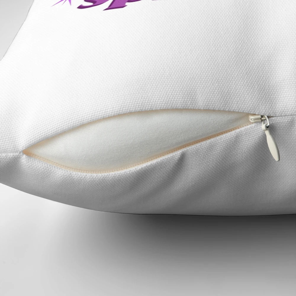 Olivia Rodrigo inspired 'Spill Your Taste' design printed on a purple grunge-style pillow