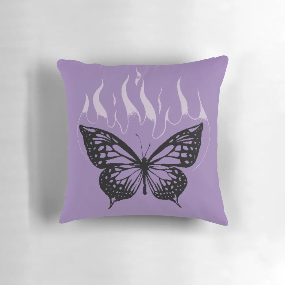 Throw pillow featuring a butterfly on fire design inspired by Olivia Rodrigo's SOUR album