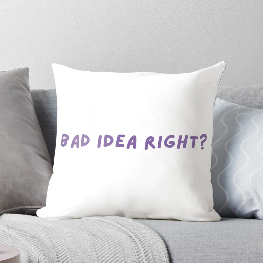 Olivia Rodrigo "Sour" themed text design pillow featuring the lyrics "bad idea right?