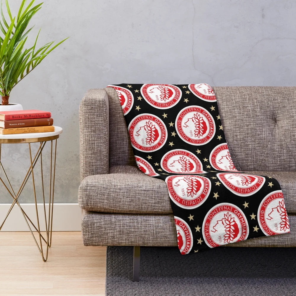 Olympiakos FC inspired plush blanket in red and white colors