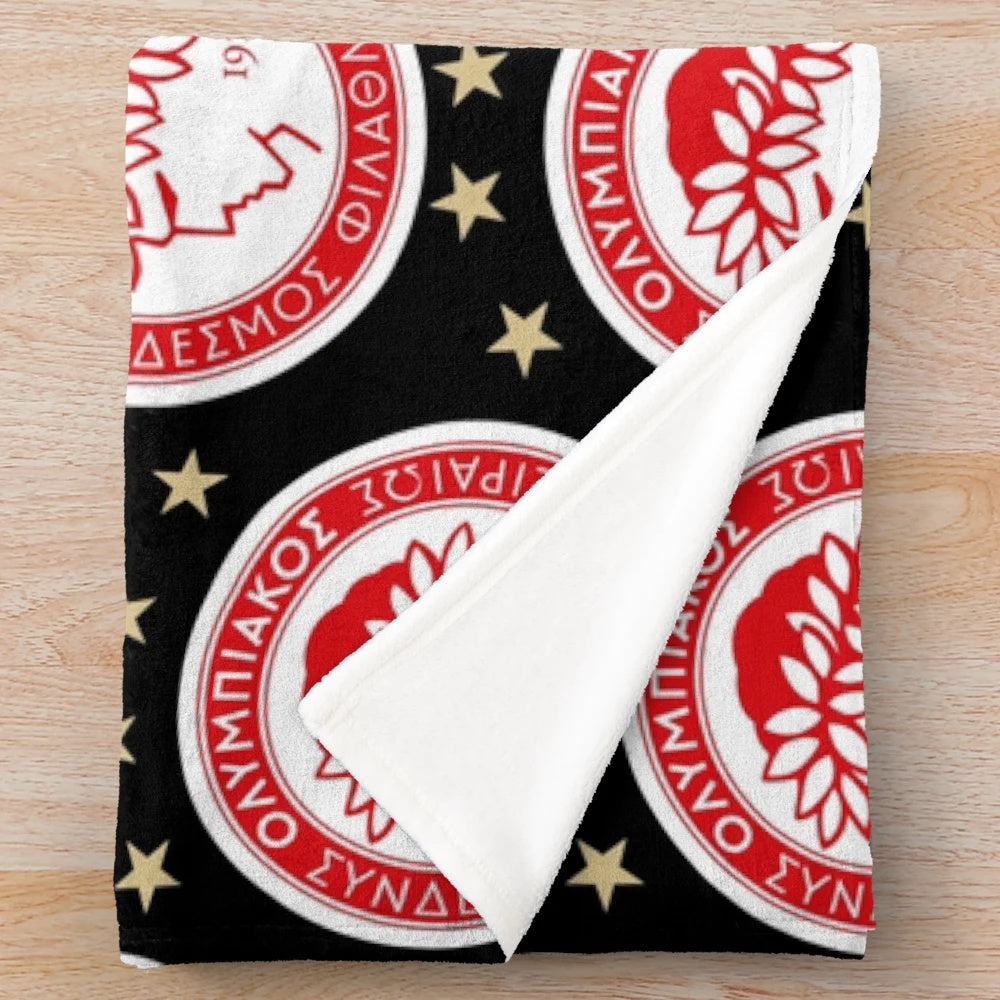 Olympiakos FC inspired plush blanket in red and white colors