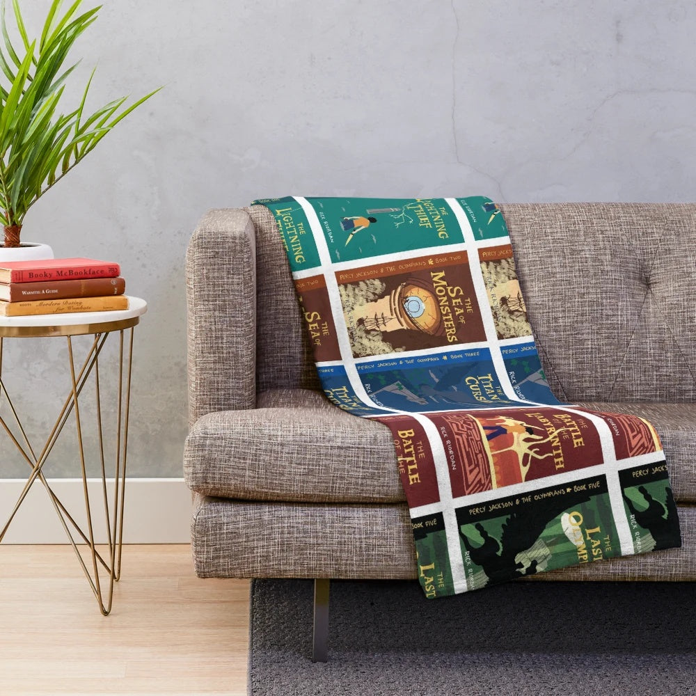 Percy Jackson-inspired plush blanket featuring characters from the Olympians book series