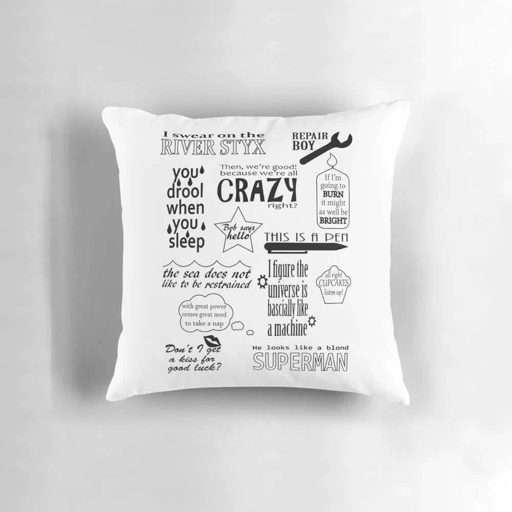 Pillow featuring inspirational quotes from the Heroes of Olympus book series