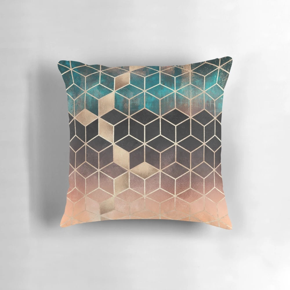 Ombre Dream Cubes Decorative Pillow - Contemporary Geometric Throw Cushion for Home Decor