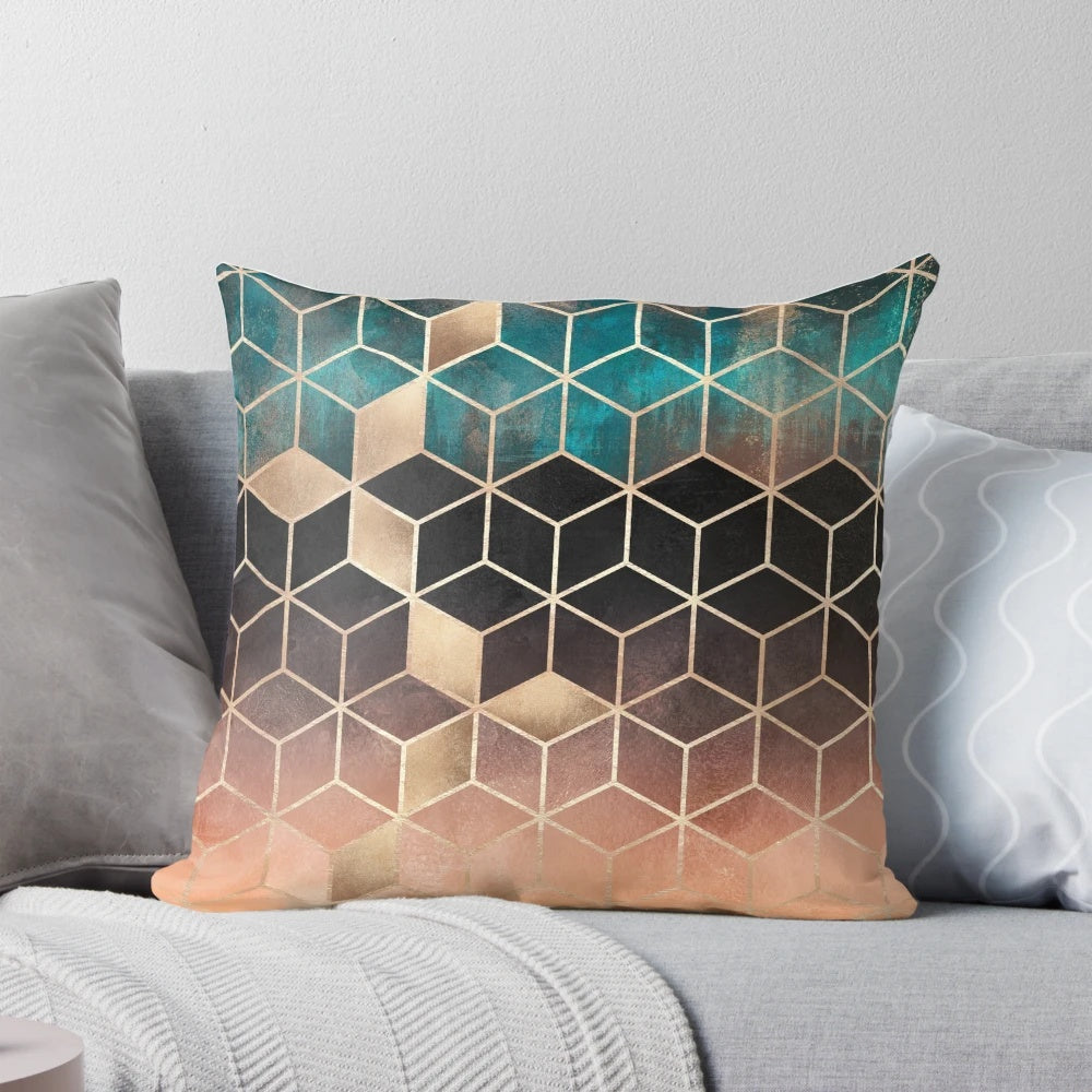 Ombre Dream Cubes Decorative Pillow - Contemporary Geometric Throw Cushion for Home Decor