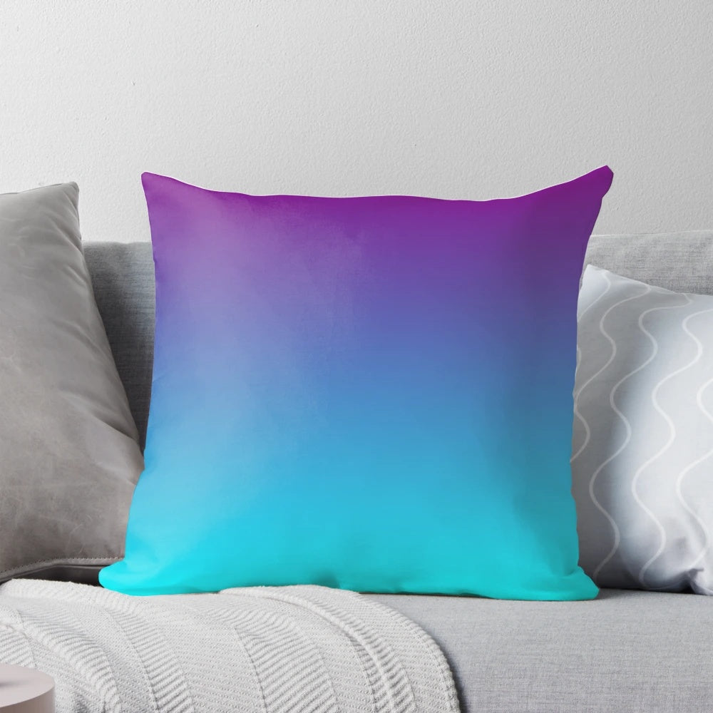 Turquoise and purple ombre gradient pillow with a minimalist, aesthetic design