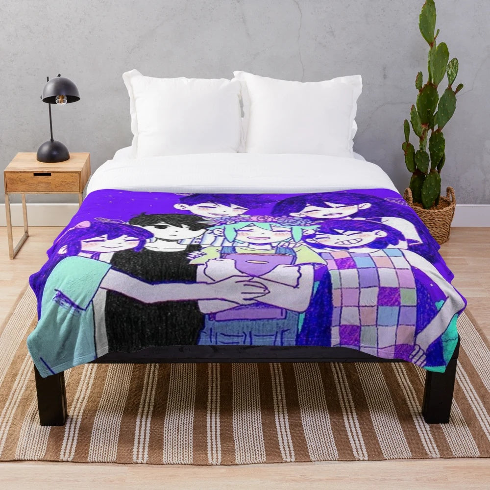 OMORI character plush blanket featuring cartoon sketch design