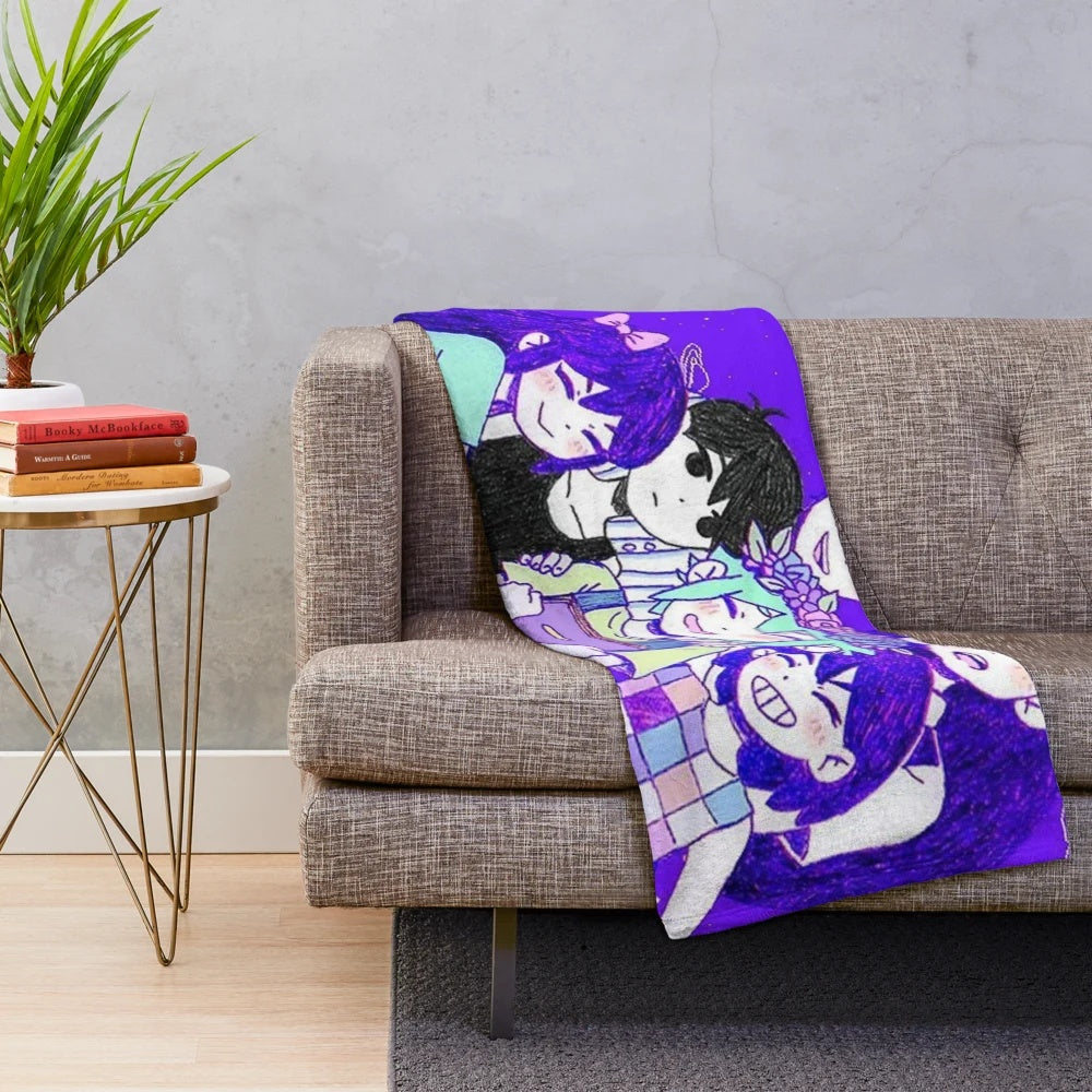 OMORI character plush blanket featuring cartoon sketch design