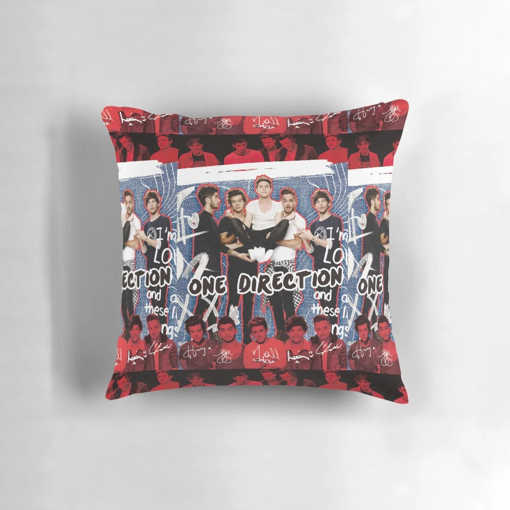 One Direction Pillow with Blue and Red Colors and Jean Texture