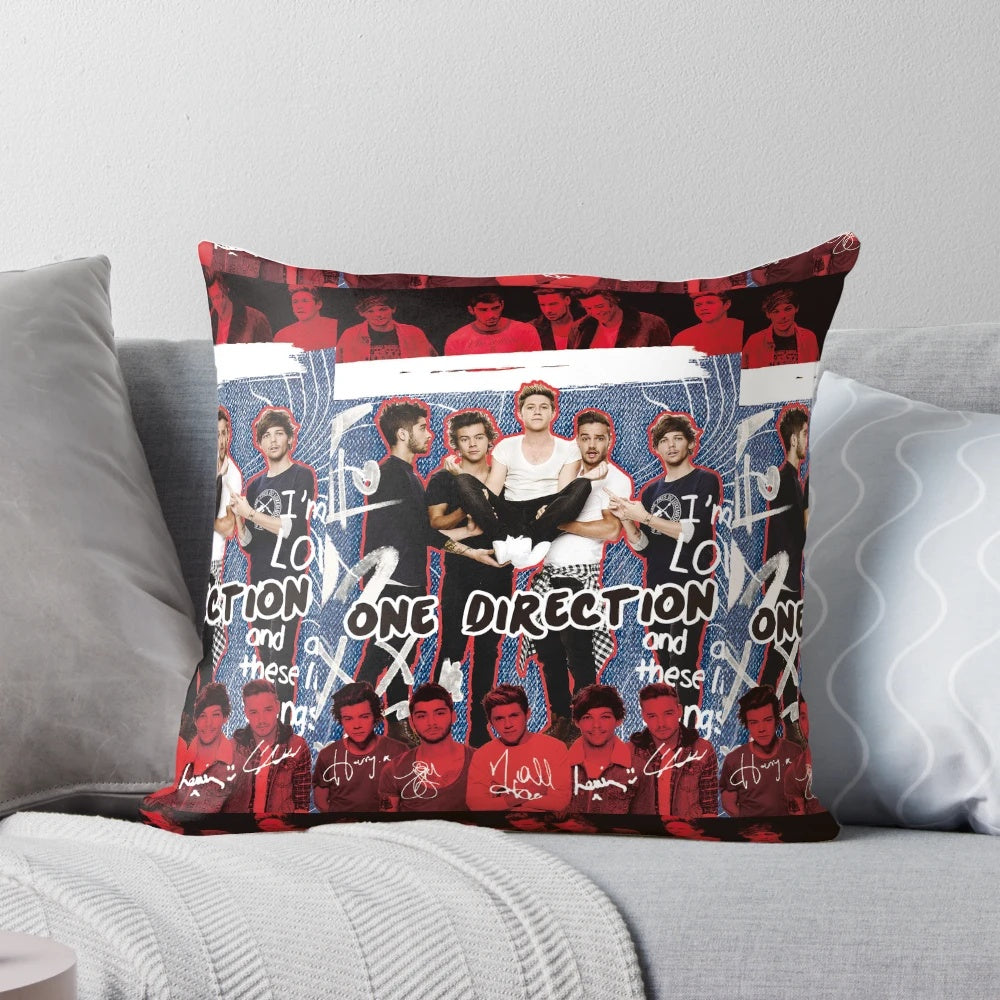 One Direction Pillow with Blue and Red Colors and Jean Texture