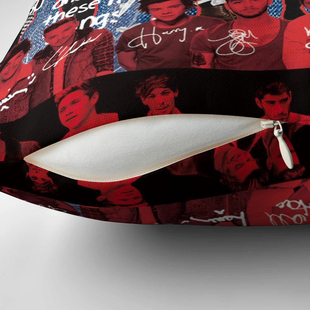 One Direction Pillow with Blue and Red Colors and Jean Texture