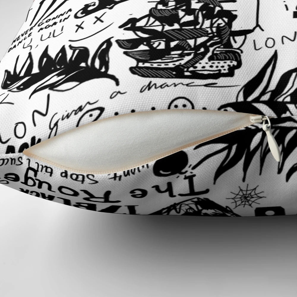 Collage of One Direction member tattoos printed on a plush pillow