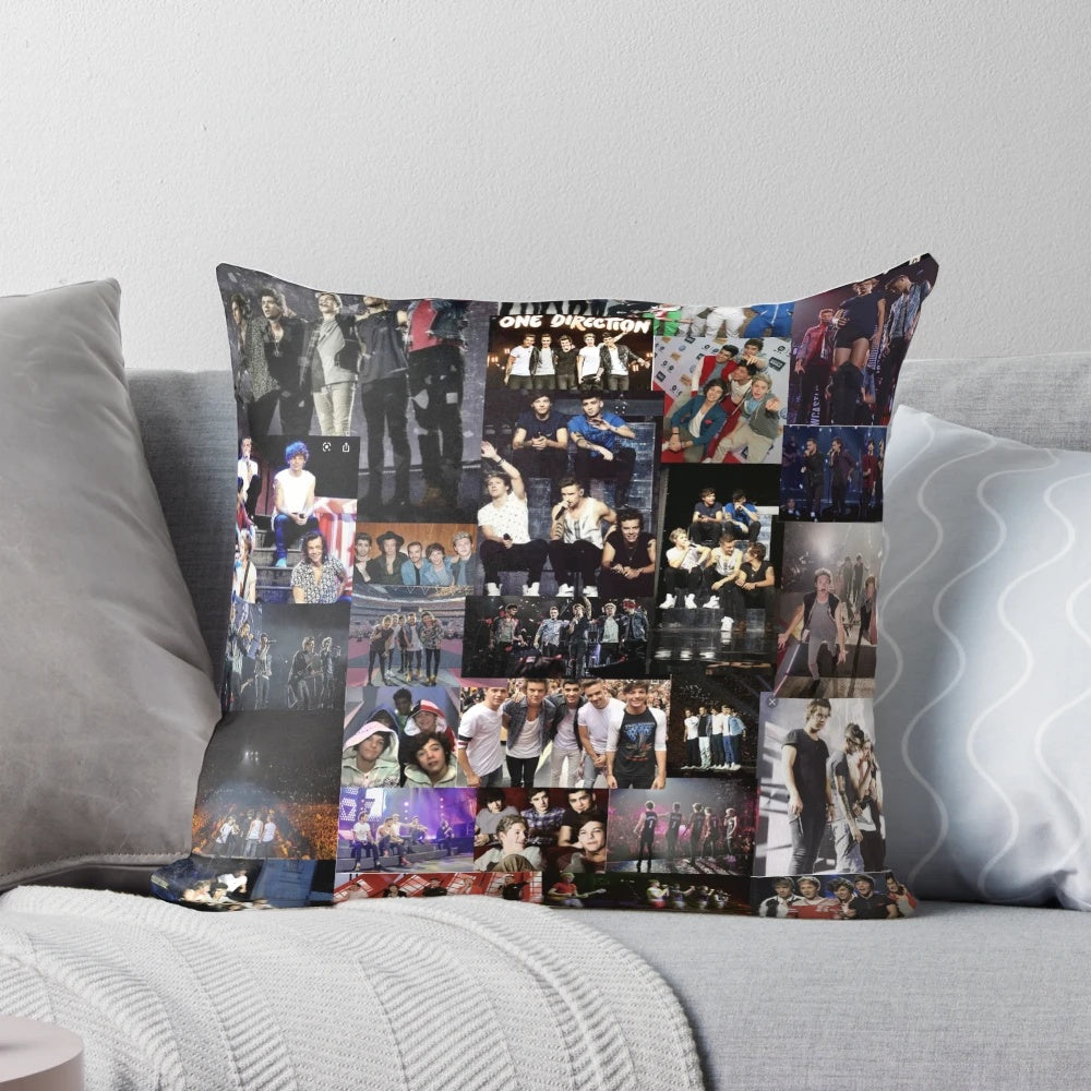 One Direction themed decorative pillow with the boy band's logo