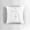 Elegant one line art sketch of a face on a black and white abstract pillow