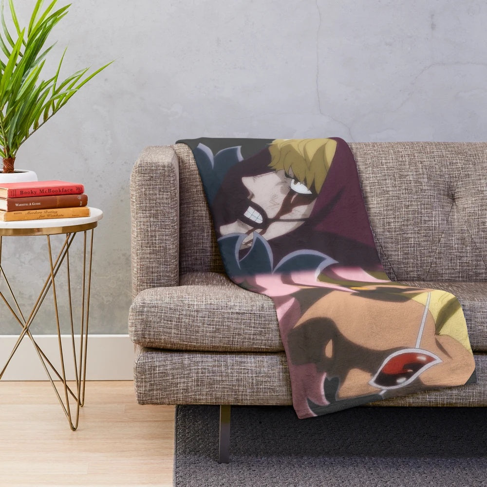 One Piece inspired Donquixote Doflamingo and Corazon plush blanket