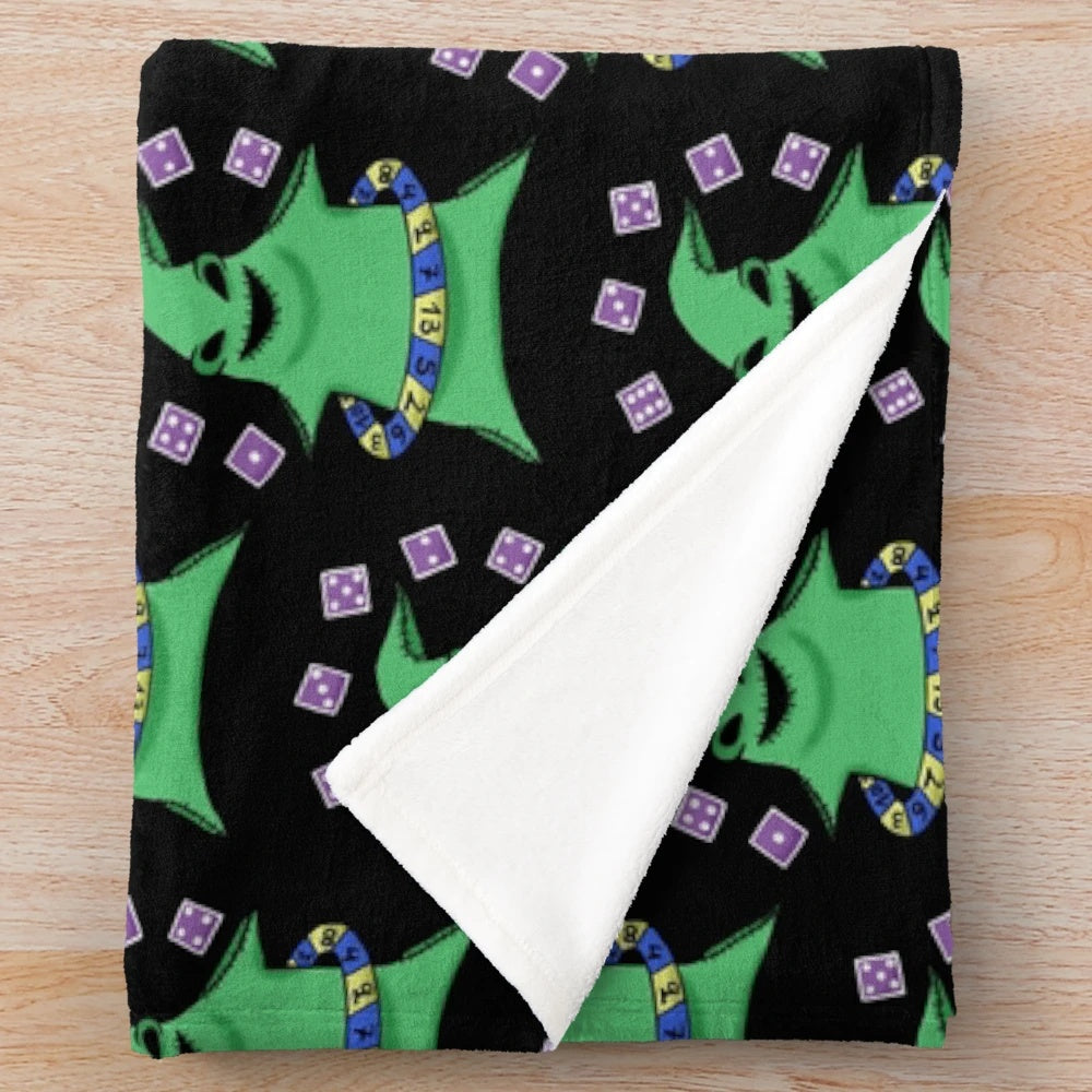 Oogie Boogie themed plush blanket with dice and fitness imagery