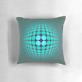 Optical illusion op art pillow featuring a vibrant abstract geometric pattern in red and orange hues