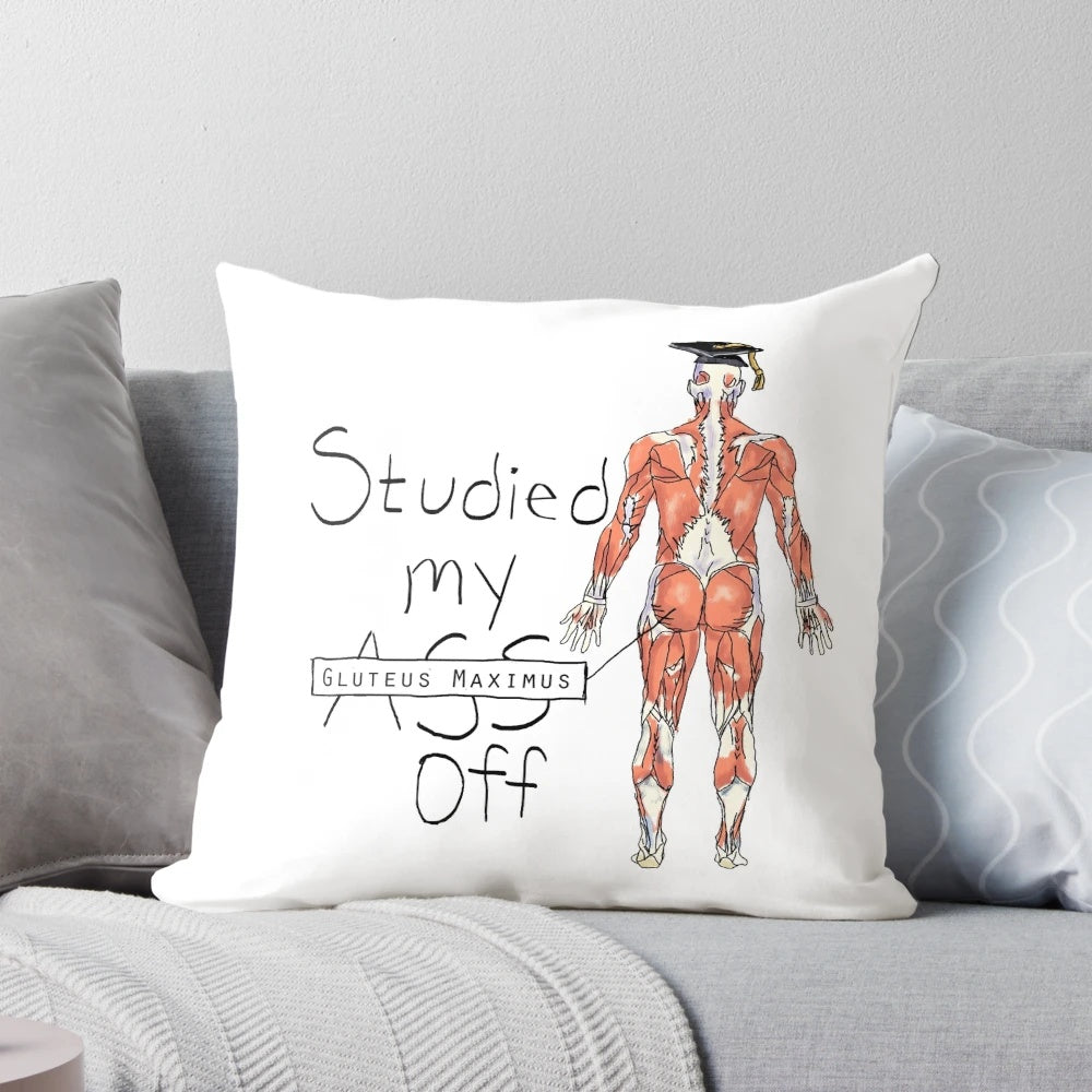 A supportive pillow designed to alleviate discomfort from prolonged sitting for medical students and graduates.